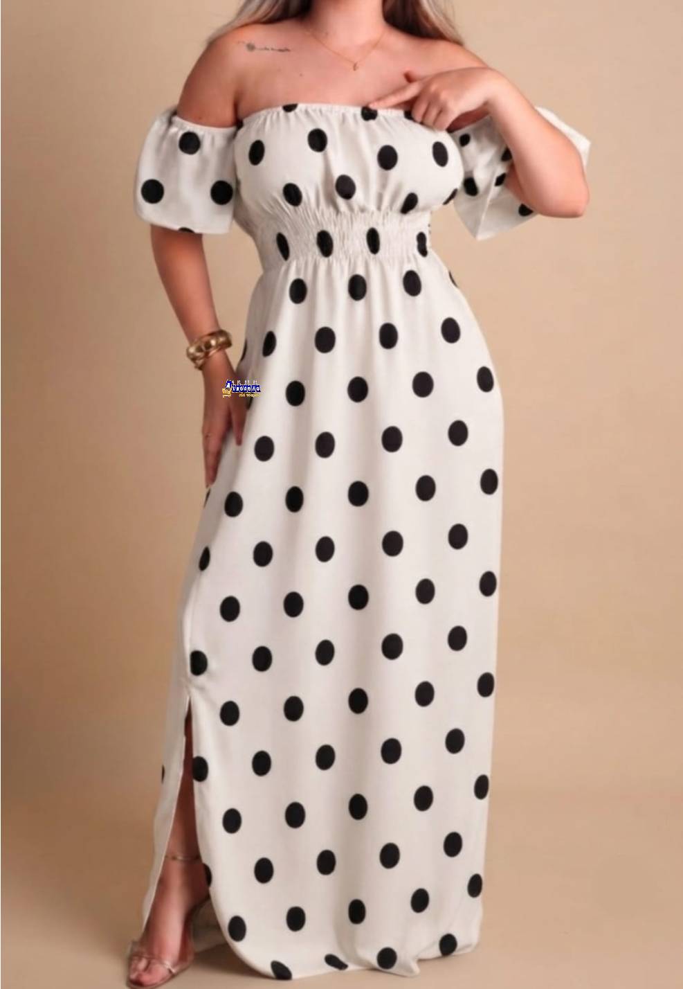 Vestido Feminino Longo Poá Com Lastex Vestido Feminino Longo Poá Com Lastex