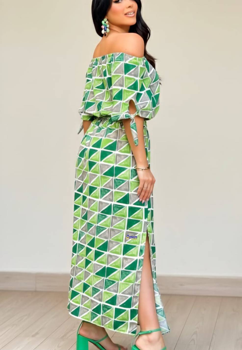 Vestido Longo Estampado Manga Laço Vestido Longo Estampado Manga Laço