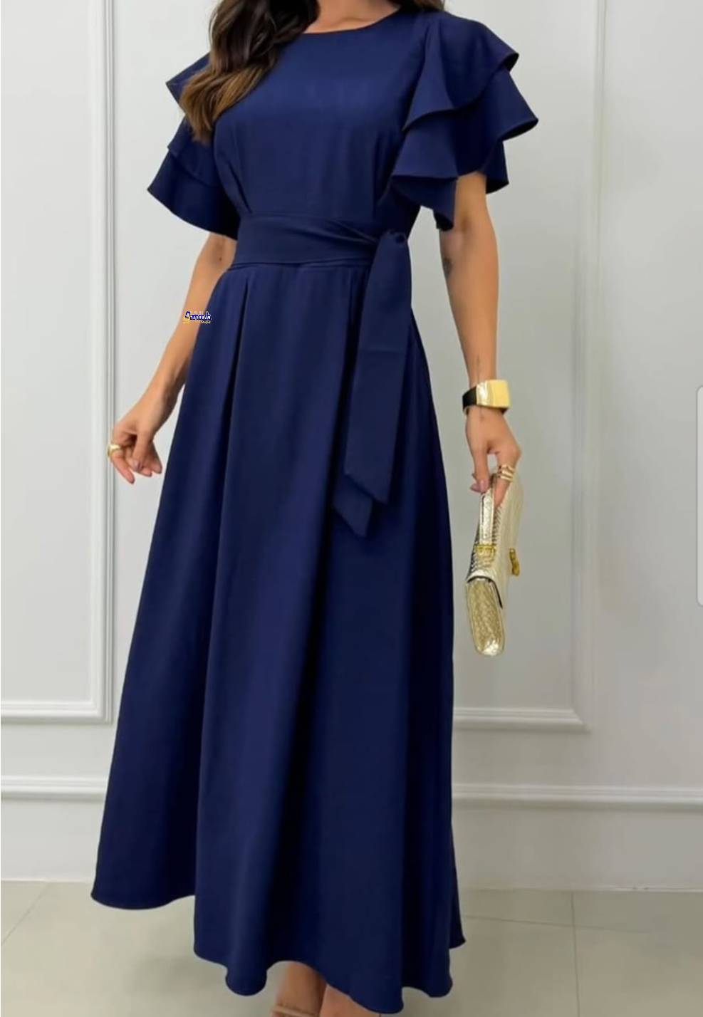 Vestido Longo Feminino Manga Babado Elegante Vestido Longo Feminino Manga Babado Elegante
