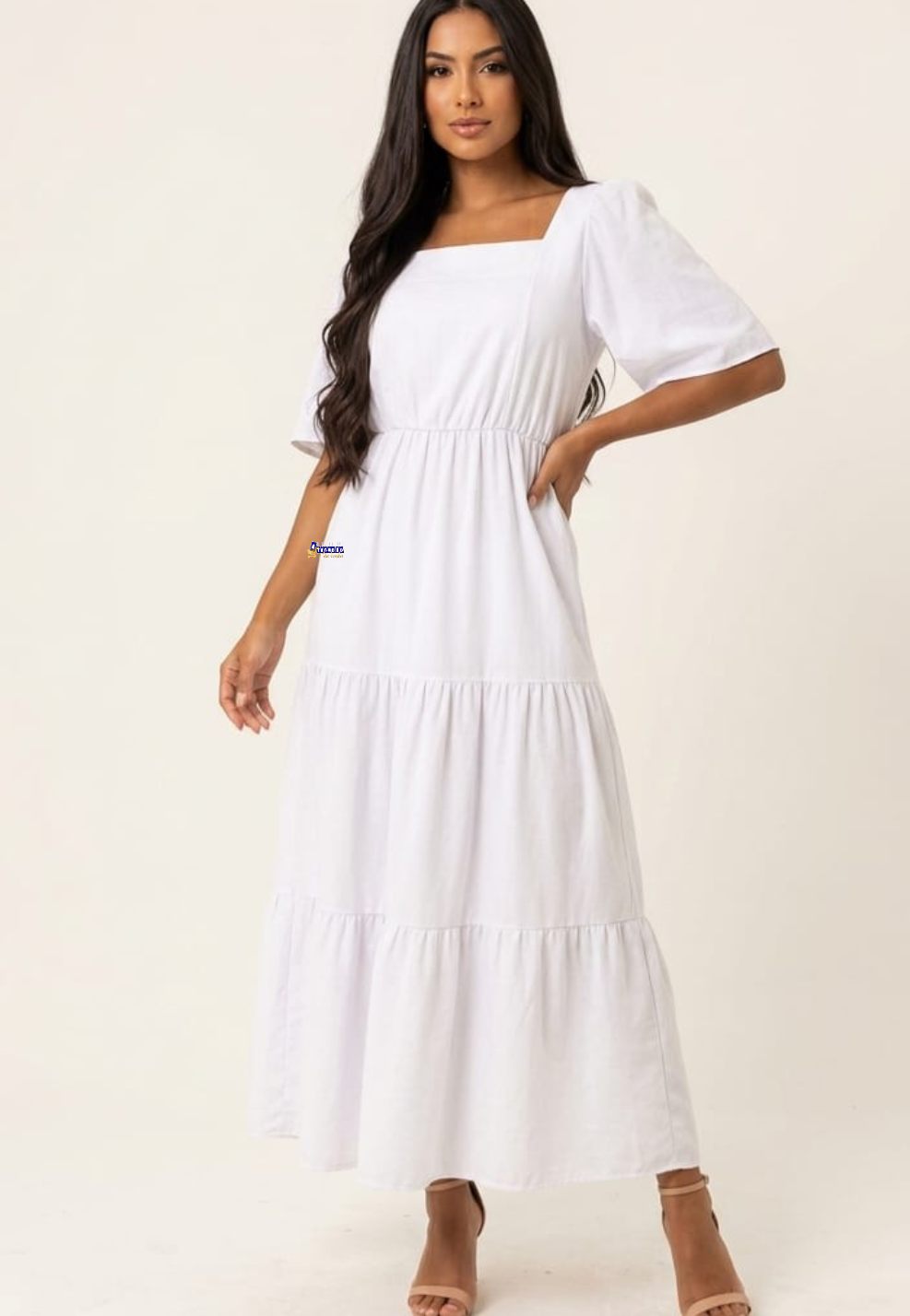 Vestido Longo Três Marias Manga Princesa Vestido Longo Três Marias Manga Princesa