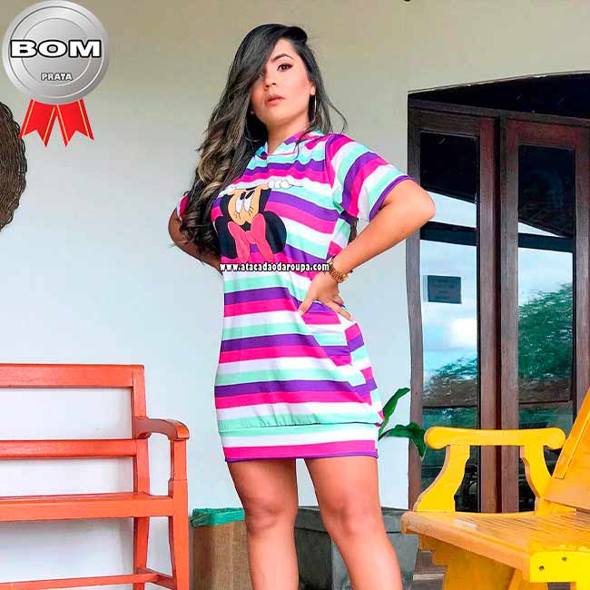 Vestido Blusão Listrado Capuz Suplex G Vestido Blusão Listrado Capuz Suplex G
