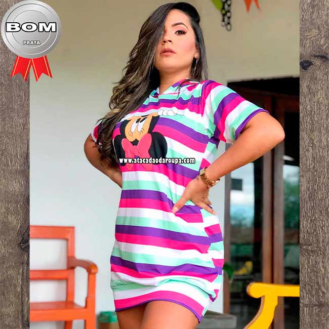 Vestido Blusão Listrado Capuz Suplex G Vestido Blusão Listrado Capuz Suplex G