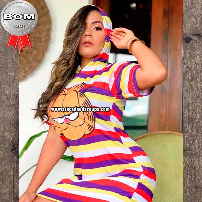 Vestido Blusão Listrado Capuz Suplex G Vestido Blusão Listrado Capuz Suplex G