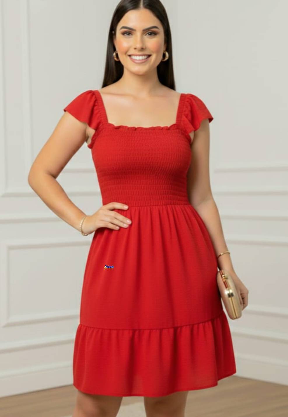 Vestido Curto Lastex Babado