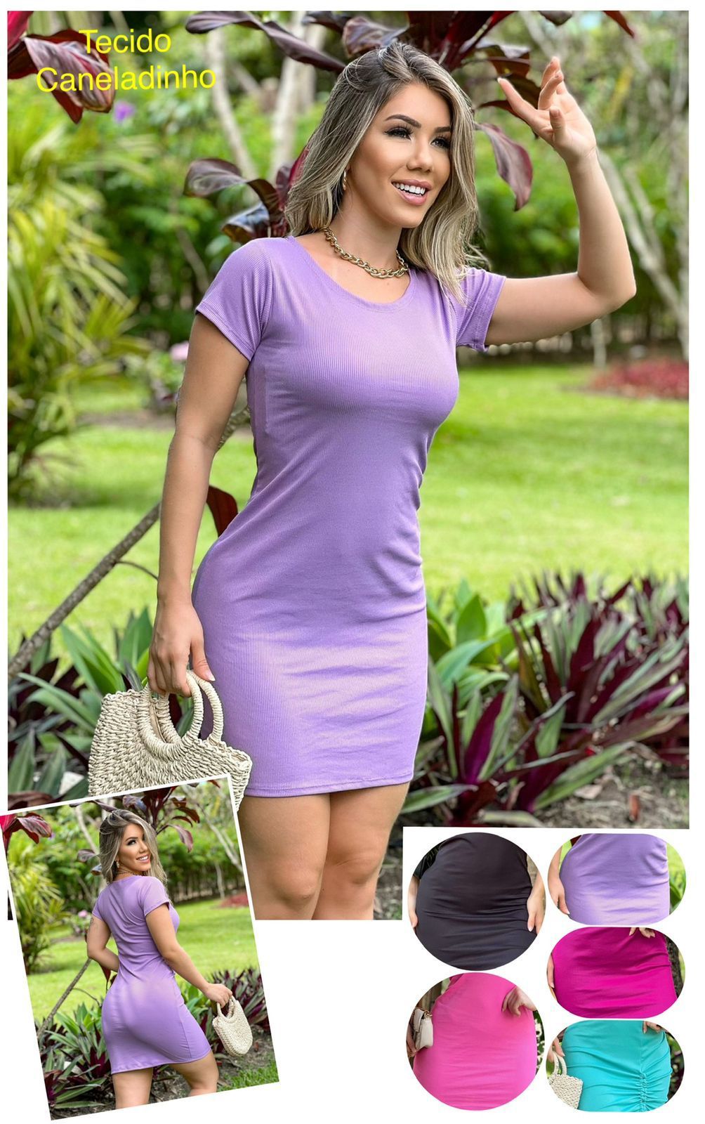 Vestido Feminino Caneladinho Com Manga Vestido Feminino Caneladinho Com Manga