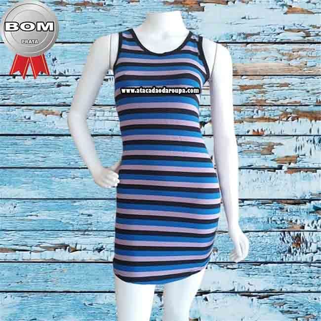 Vestido Fio Torcido Listrado e Liso M Vestido Fio Torcido Listrado e Liso M