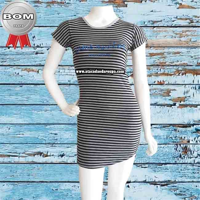 Vestido Fio Torcido Listrado e Liso M Vestido Fio Torcido Listrado e Liso M