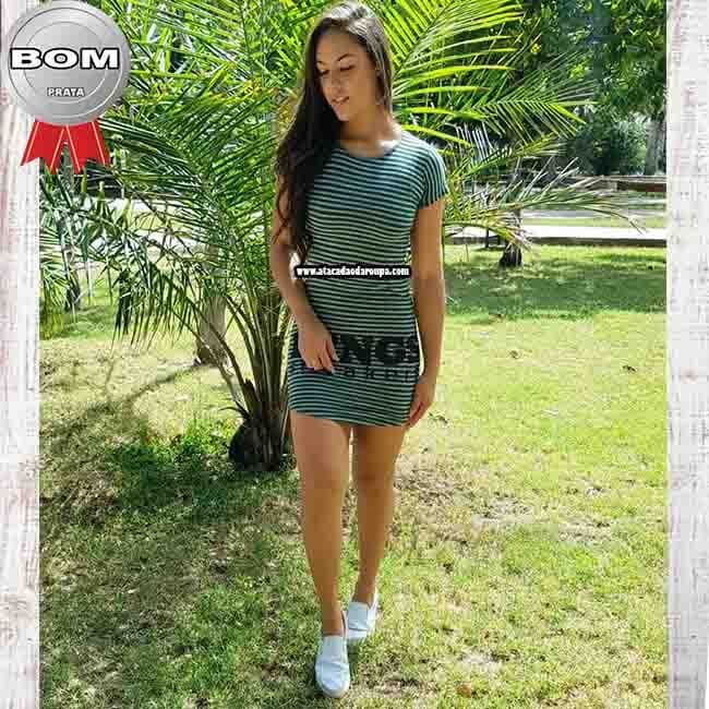 Vestido Fio Torcido Listrado e Liso M Vestido Fio Torcido Listrado e Liso M