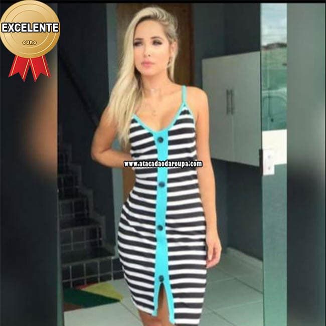 Vestidos Listrados Botões Frontal M Vestidos Listrados Botões Frontal M