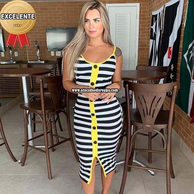 Vestidos Listrados Botões Frontal M Vestidos Listrados Botões Frontal M
